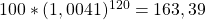 100*(1,0041)^{120}=163,39